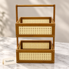 Wooden Trolley Rack - 2 Tier Rattan Basket Storage Stand