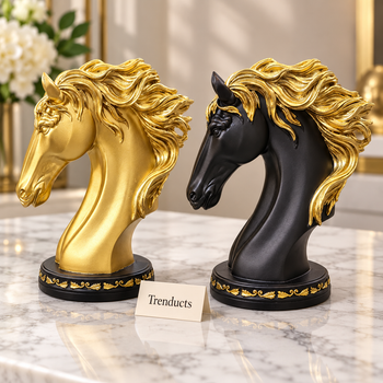 Horse Head Tabletop Bust in both colours on a white marble surface | Trenducts
