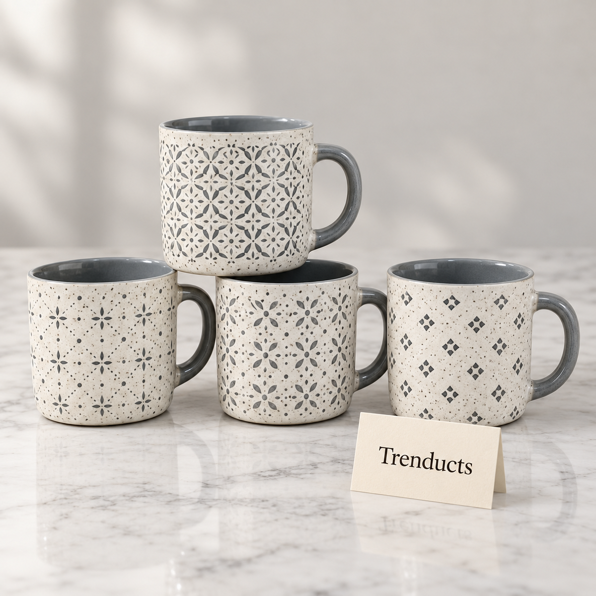 Speckled Tile Pattern Mug 430 ml - Grey Geometric (Random)