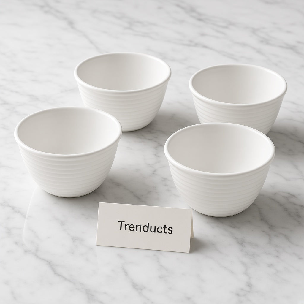 Danny Home Ceramic Salad Bowl Set - 4 Pcs White Ribbed