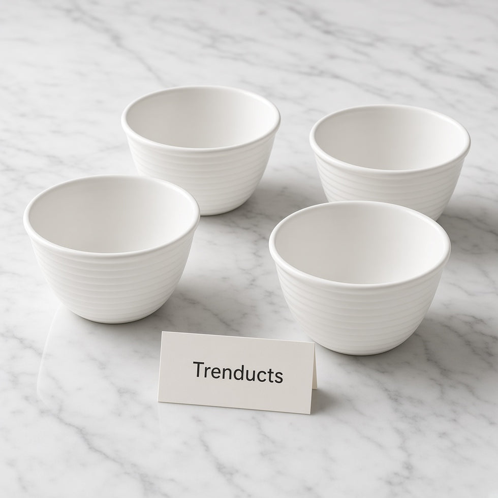 Danny Home Ceramic Salad Bowl Set - 4 Pcs White Ribbed