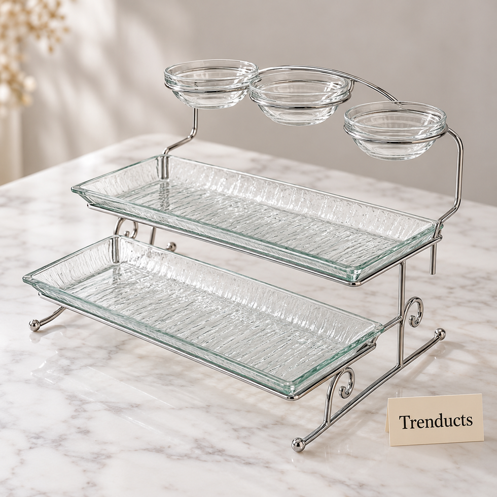 Danny Home 2 Tier Serving Tray - Glass with 3 Dip Bowls