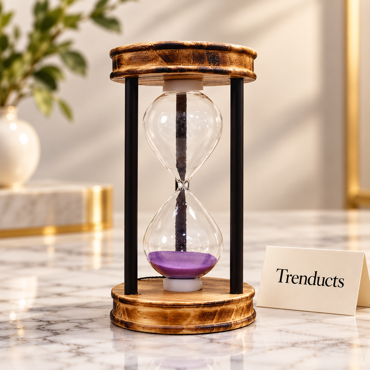 10 Minute Hourglass Sand Timer with Rustic Wood Finish Frame