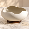 White Sculptural Bowl - Wavy Rim with Wooden Base