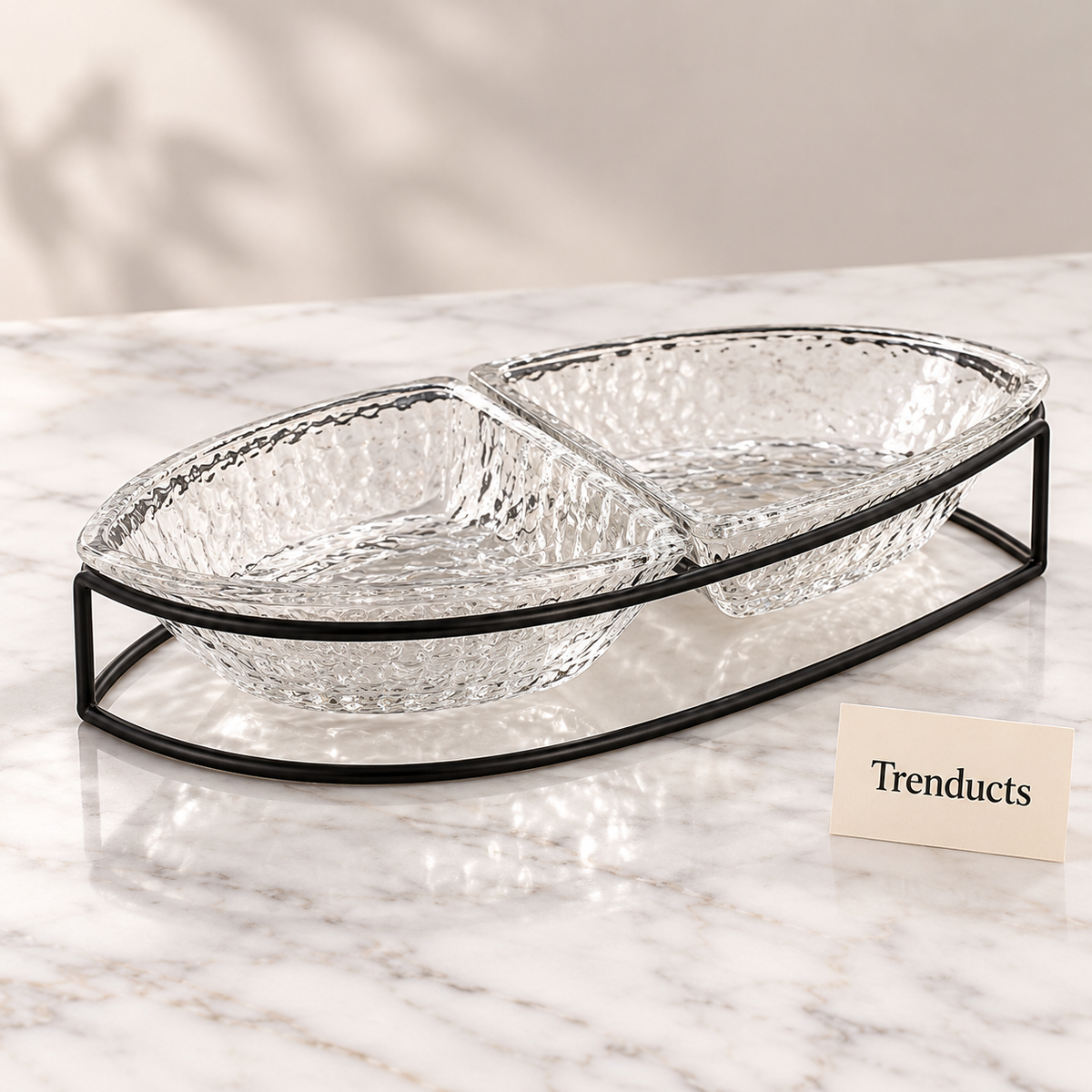 Danny Home Glass Snack Bowl Set - 2 Section Black Stand