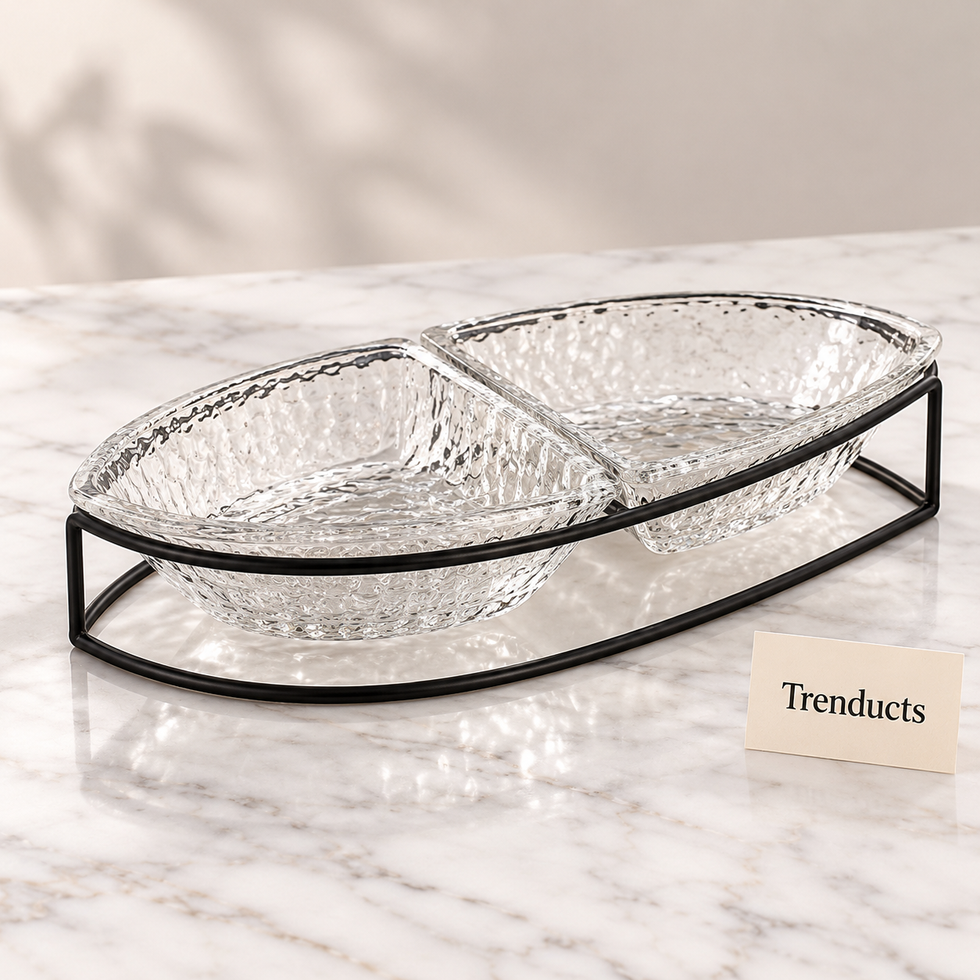 Danny Home Glass Snack Bowl Set - 2 Section Black Stand
