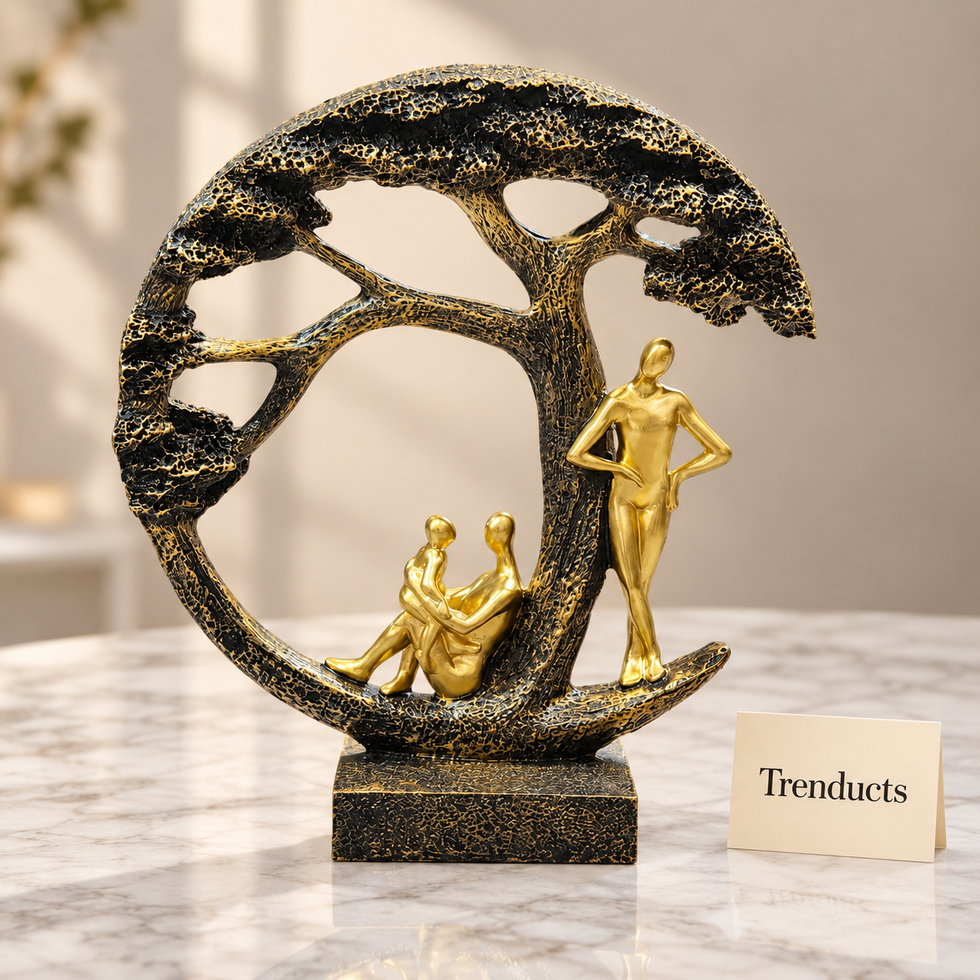Moon & Family Tabletop Sculpture - Black & Gold