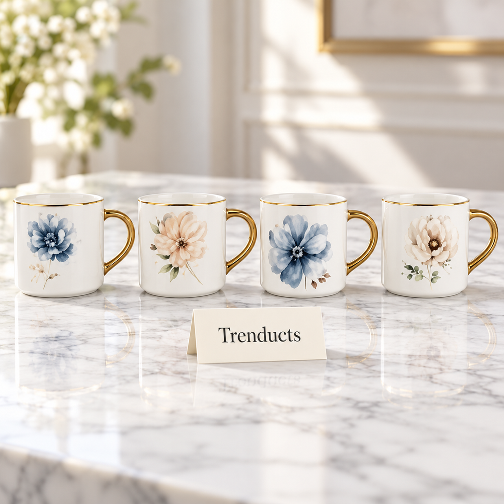 Gold Handle Floral Mug - Watercolour Flower (Random)