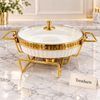Brilliant Oval Casserole with Greek Key Gold Rim Stand