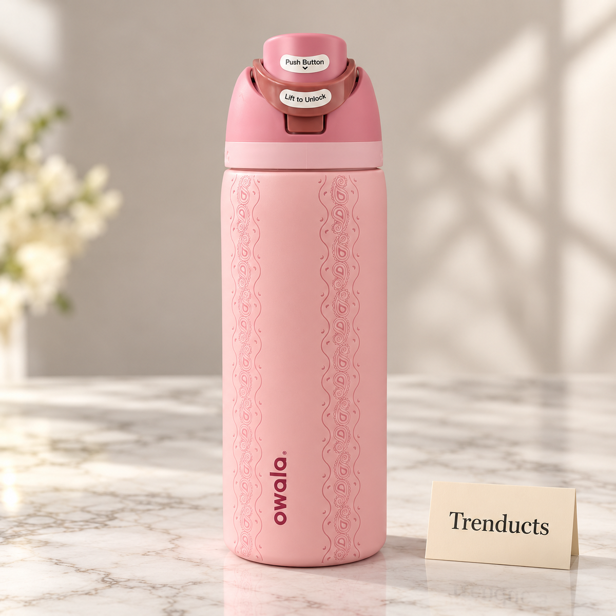 Owala Water Bottle 32 oz - Blush Pink Lace Embossed