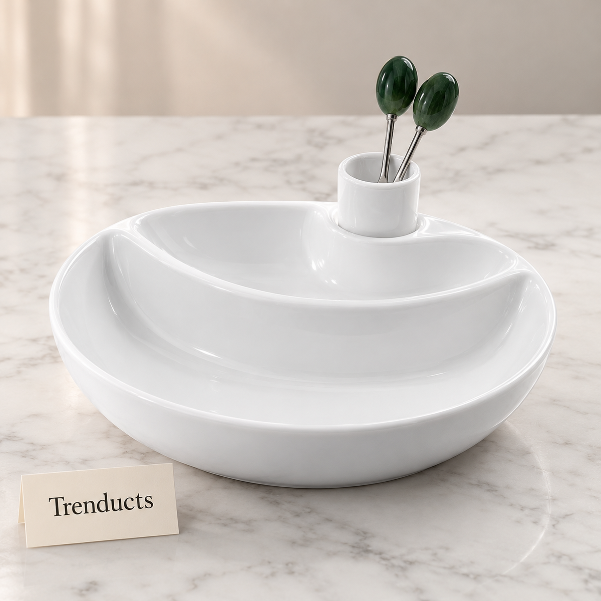 Symphony Round Dish with Forks - 2 Section Server