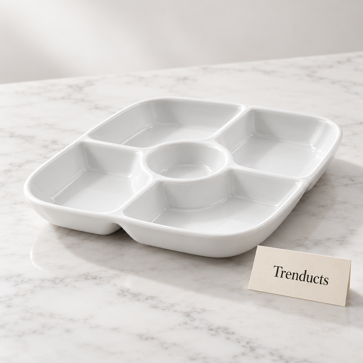 Symphony Dry Fruit Tray - 5 Section White Server