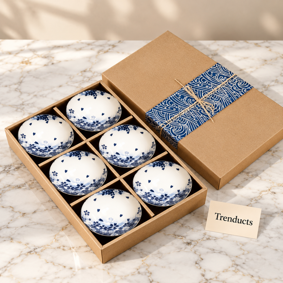 Blue Floral Bowl Gift Set of 6 - Kraft Gift Box