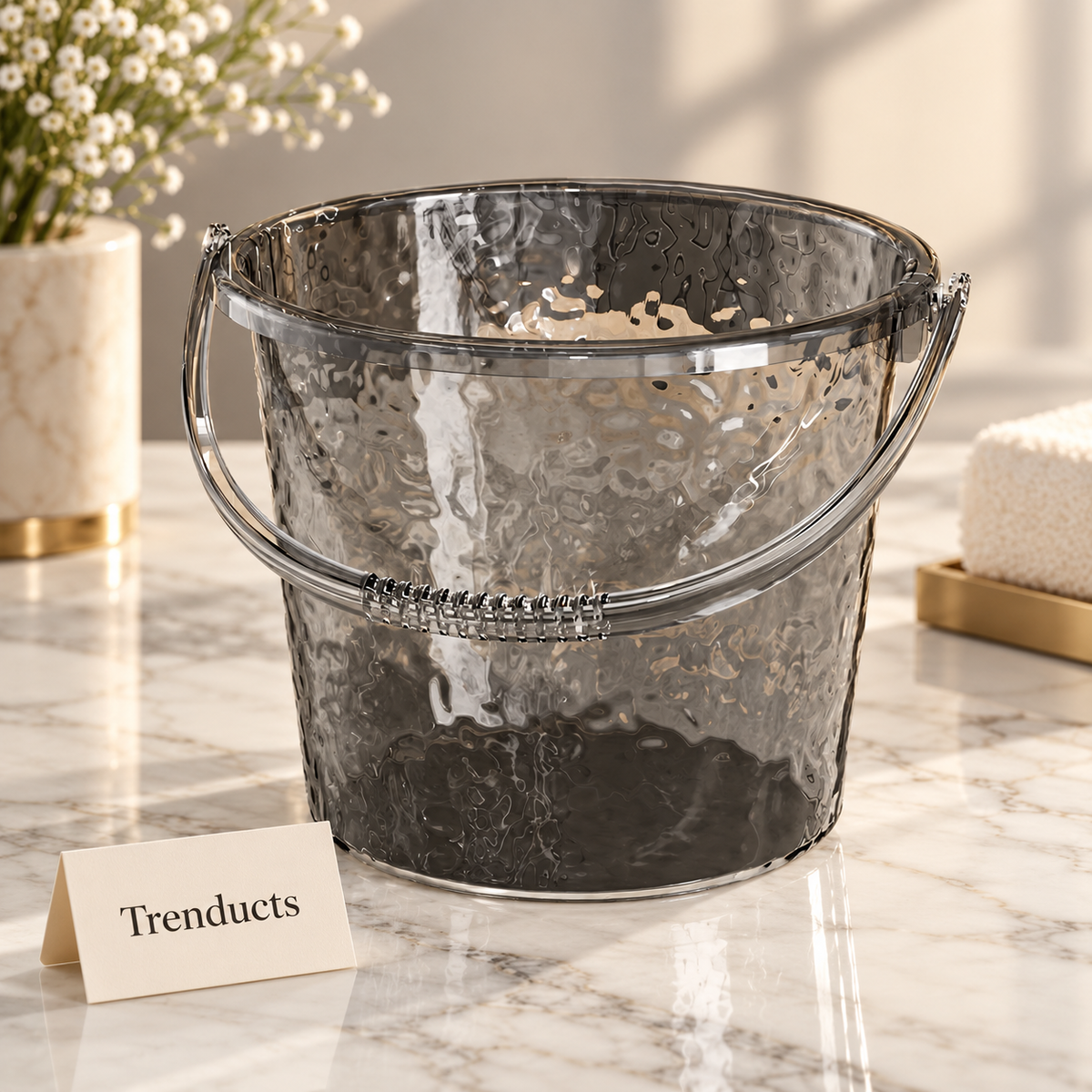 Acrylic Water Bucket with Handle - Textured Clear Design