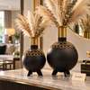 Metal Vase Ball Shape with Gold Neck - Black