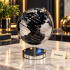 Luxury Desktop Globe - Black & Silver World Map, 14x16 cm