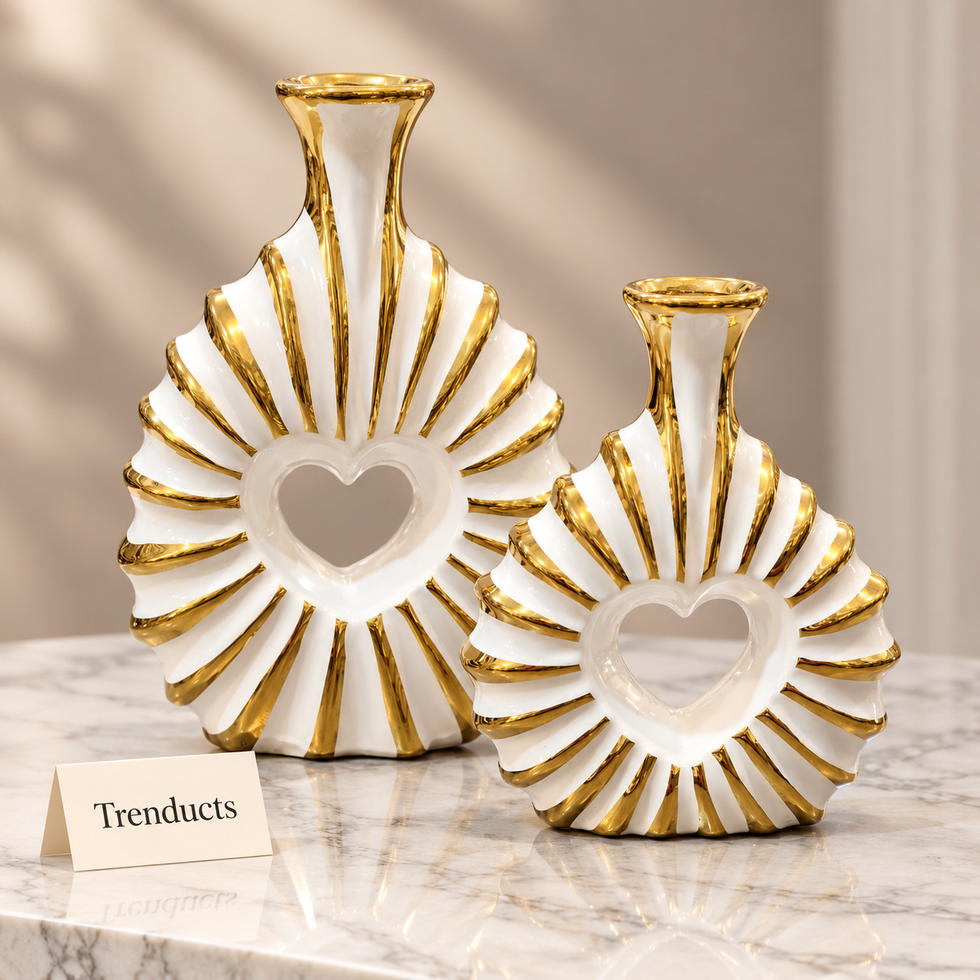 White and Gold Heart Decorative Vase - Openwork Ceramic