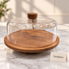 Raised Wooden Cake Stand with Dome - Clear Cover and Wood Knob