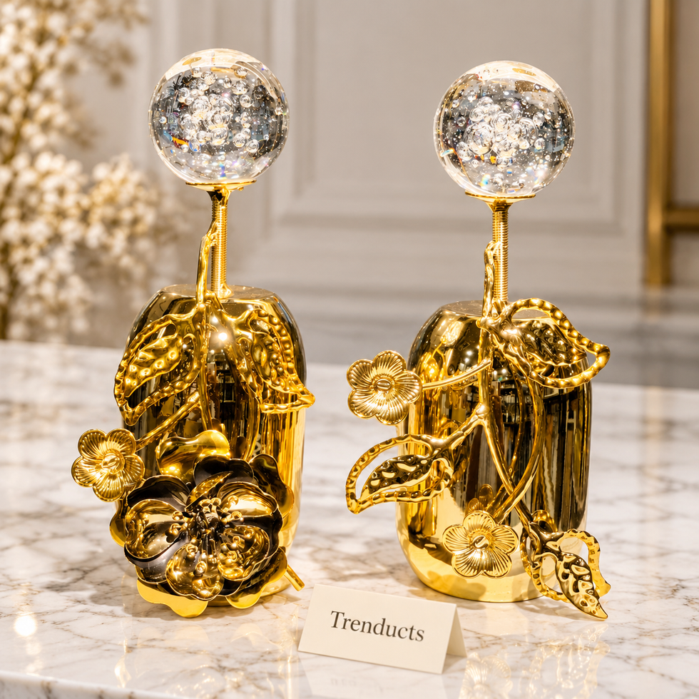 Imported Crystal Globe Showpiece - Gold Flower Stand (each)