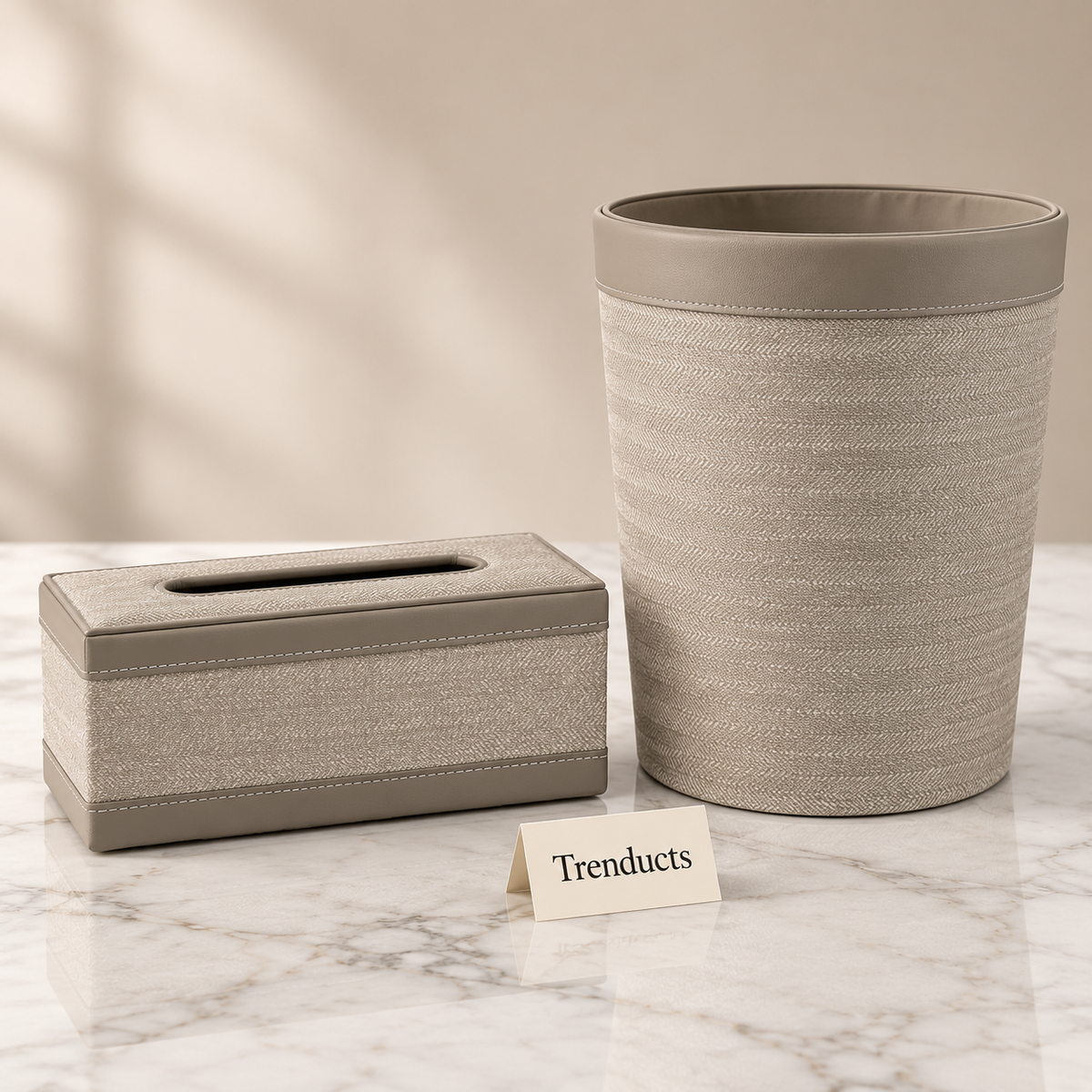 Premium Tissue Box & Box Dustbin - Ivory Diagonal Weave