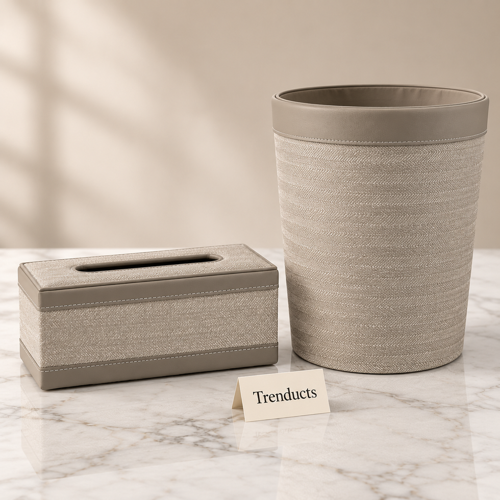 Premium Tissue Box & Box Dustbin - Ivory Diagonal Weave