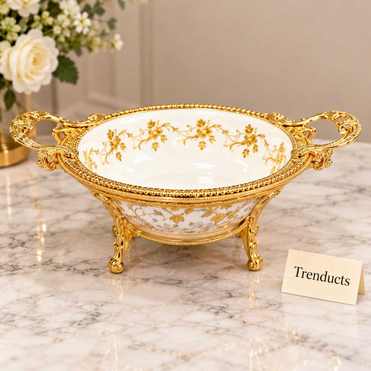 Brilliant Date Bowl - Royal Bloom Gold Vine with Stand