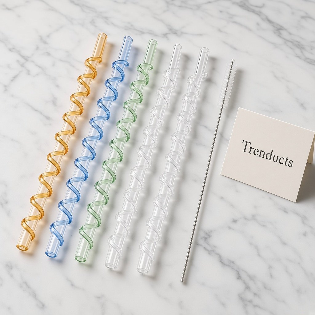 Spiral Glass Straws - Reusable Drinking Straws with Brush