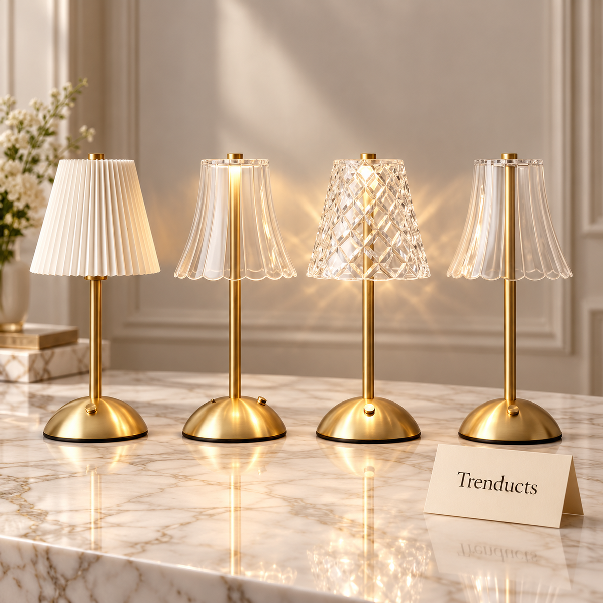 Premium Rechargeable Table Lamp with Gold-Tone Stem and Base (Random)