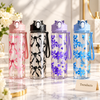 800ml Straw Water Bottle - Clear with Bow and Floral Prints (Random)