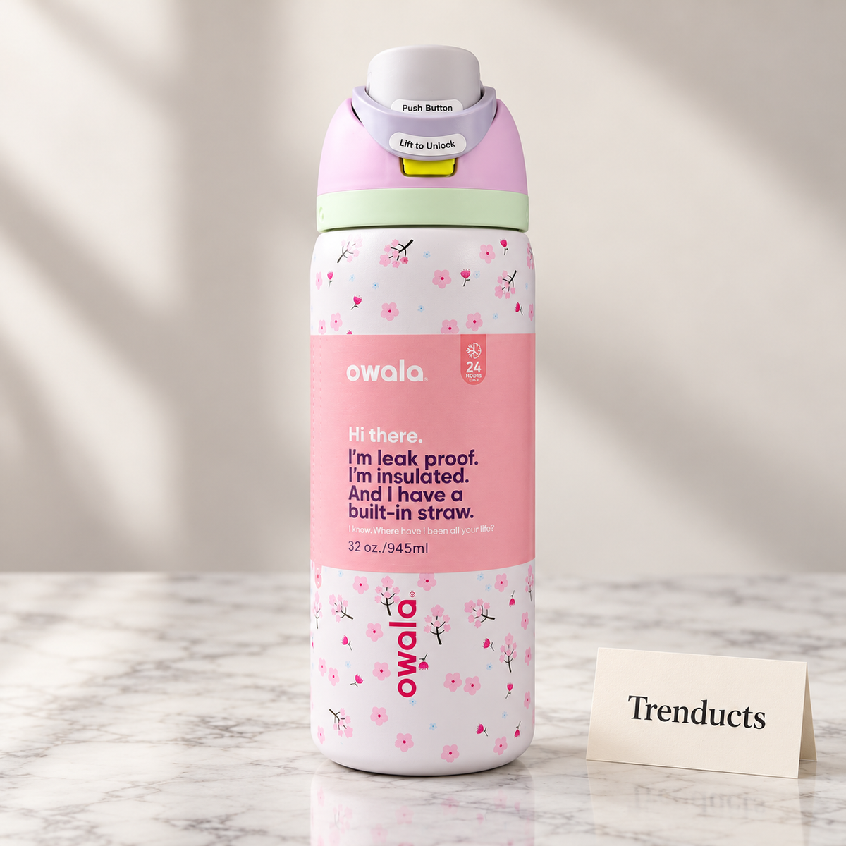 Owala Water Bottle 32 oz - Cherry Blossom Print