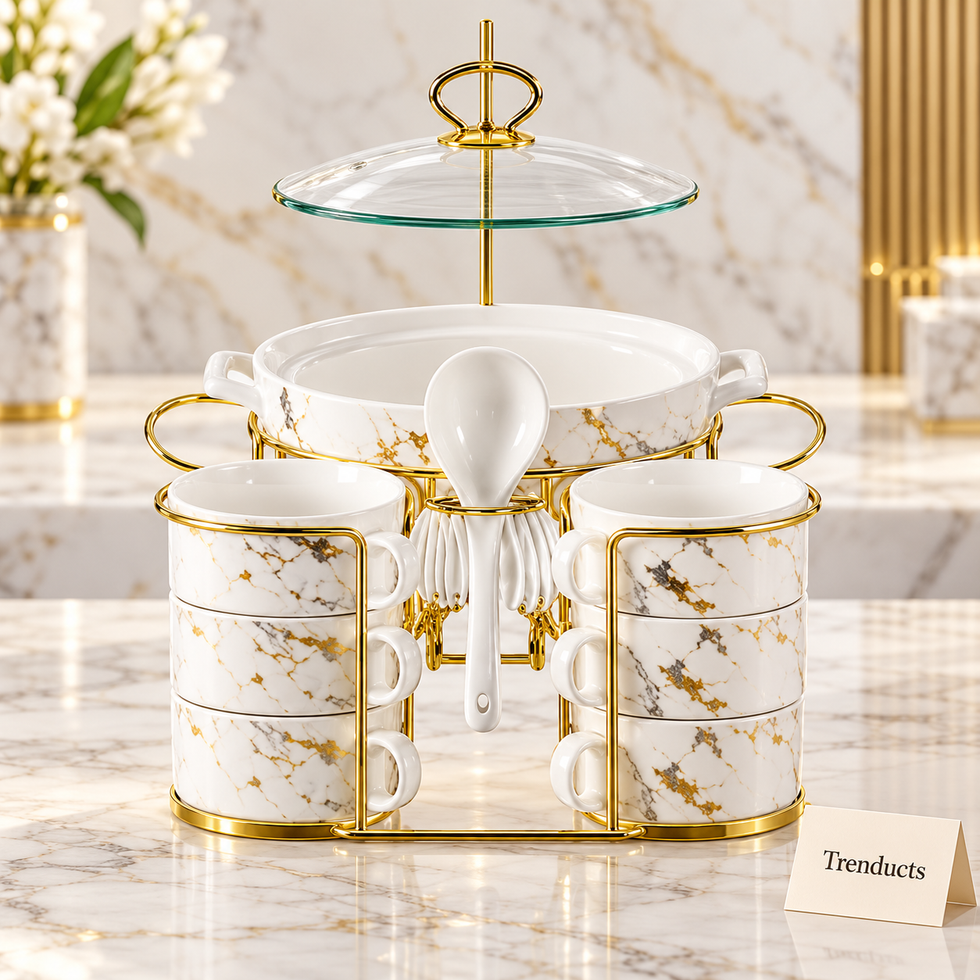 Brilliant 16 Piece Marble Soup Set with Candle Stand