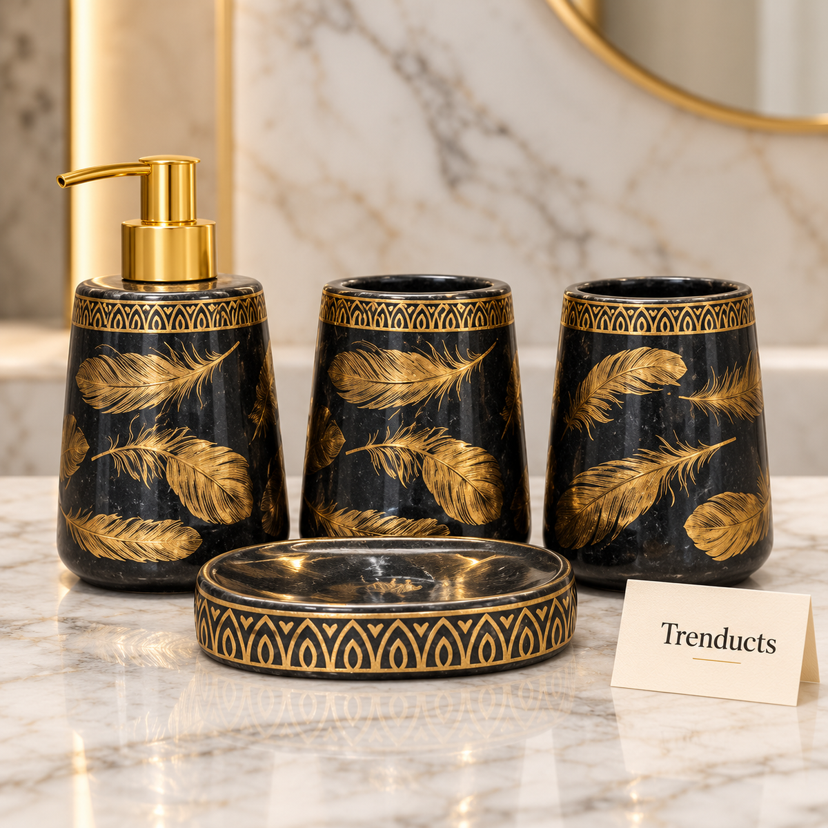 Brilliant 4-Piece Porcelain Bathroom Set - Gold Leaf