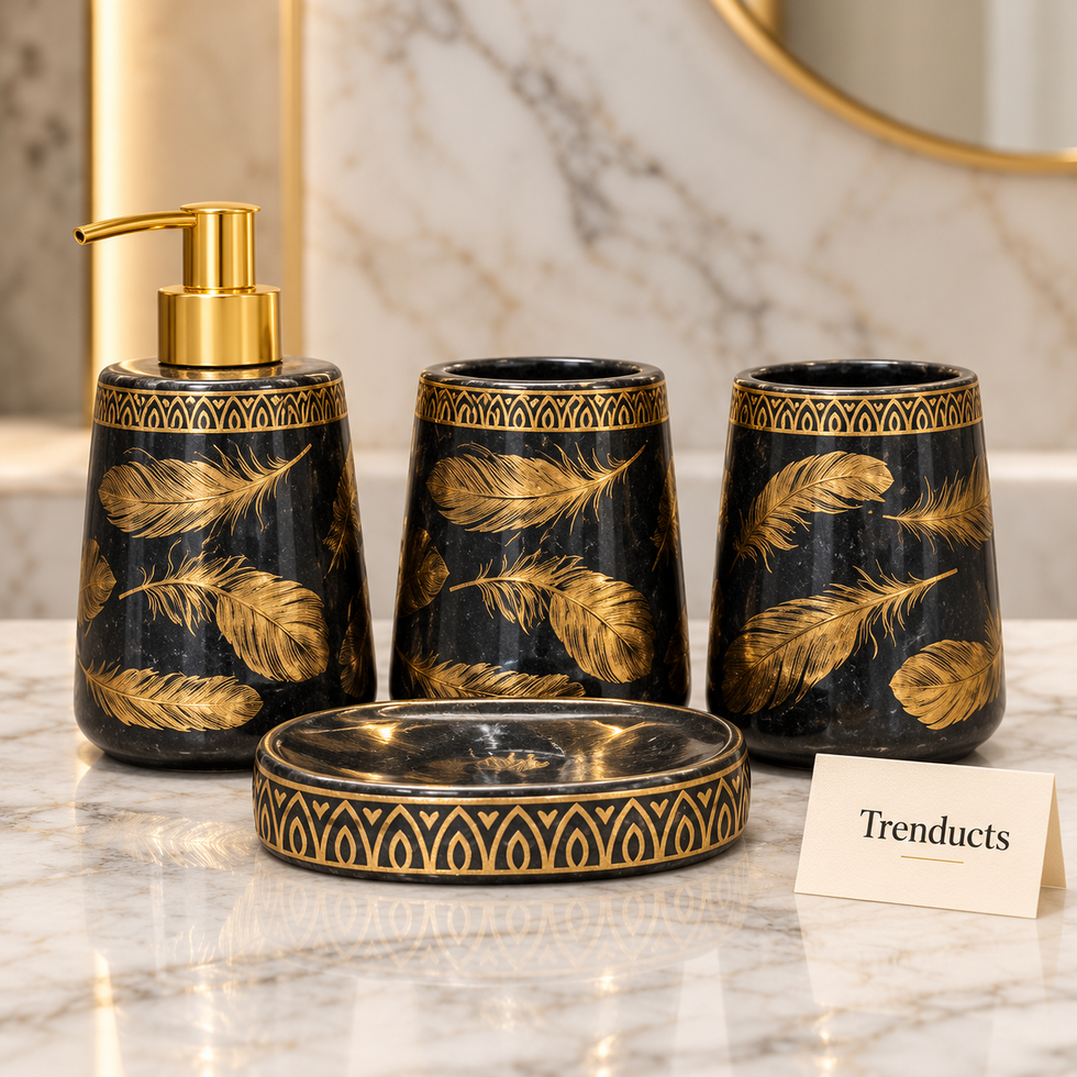 Brilliant 4-Piece Porcelain Bathroom Set - Gold Leaf