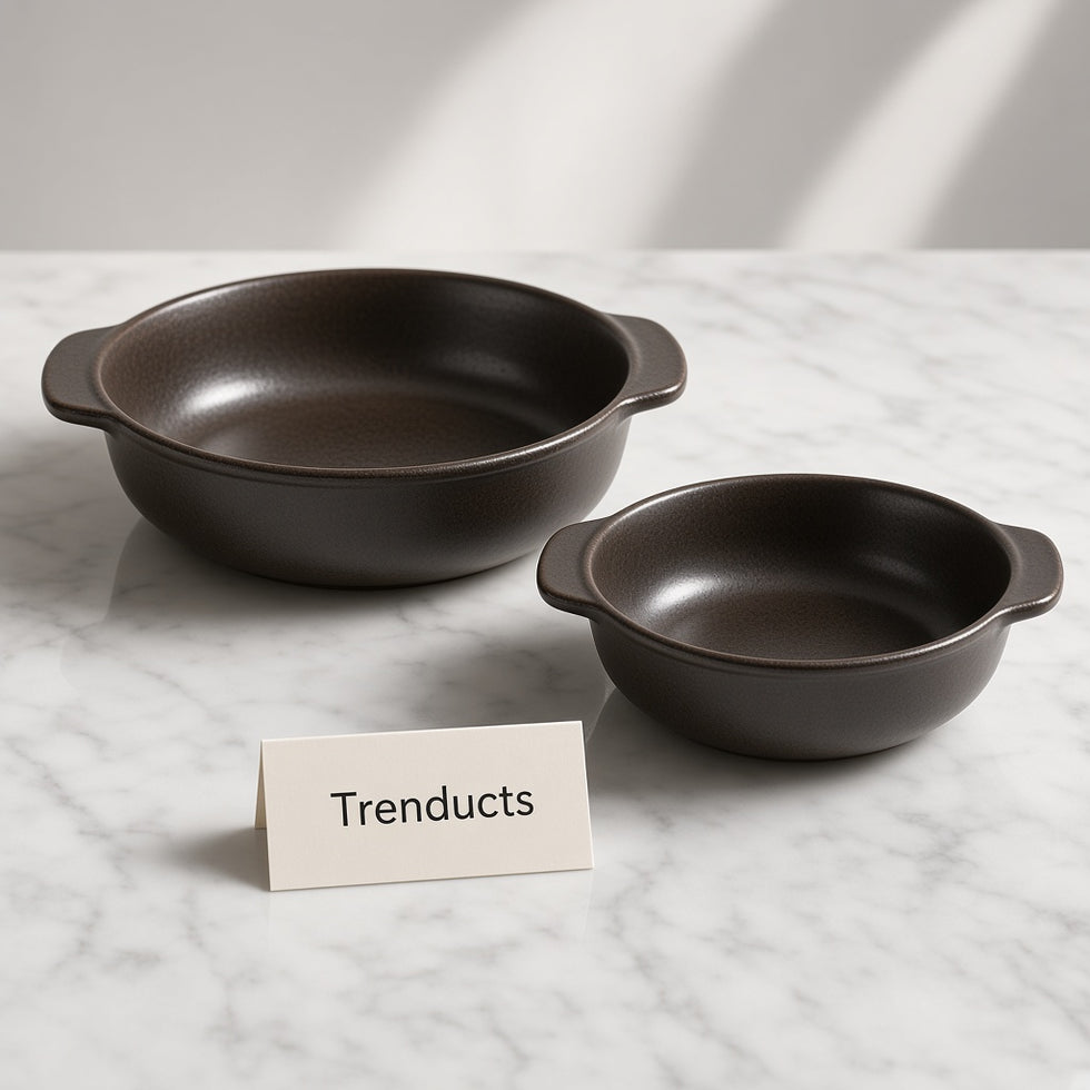 Danny Home Ceramic Round Baking Dish - Black, 2 Handles