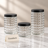 Glass Jars Set - 3 Textured Jars with Black Lids