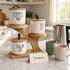 Ceramic Tea Coffee Sugar Canister Set with Wooden Stand