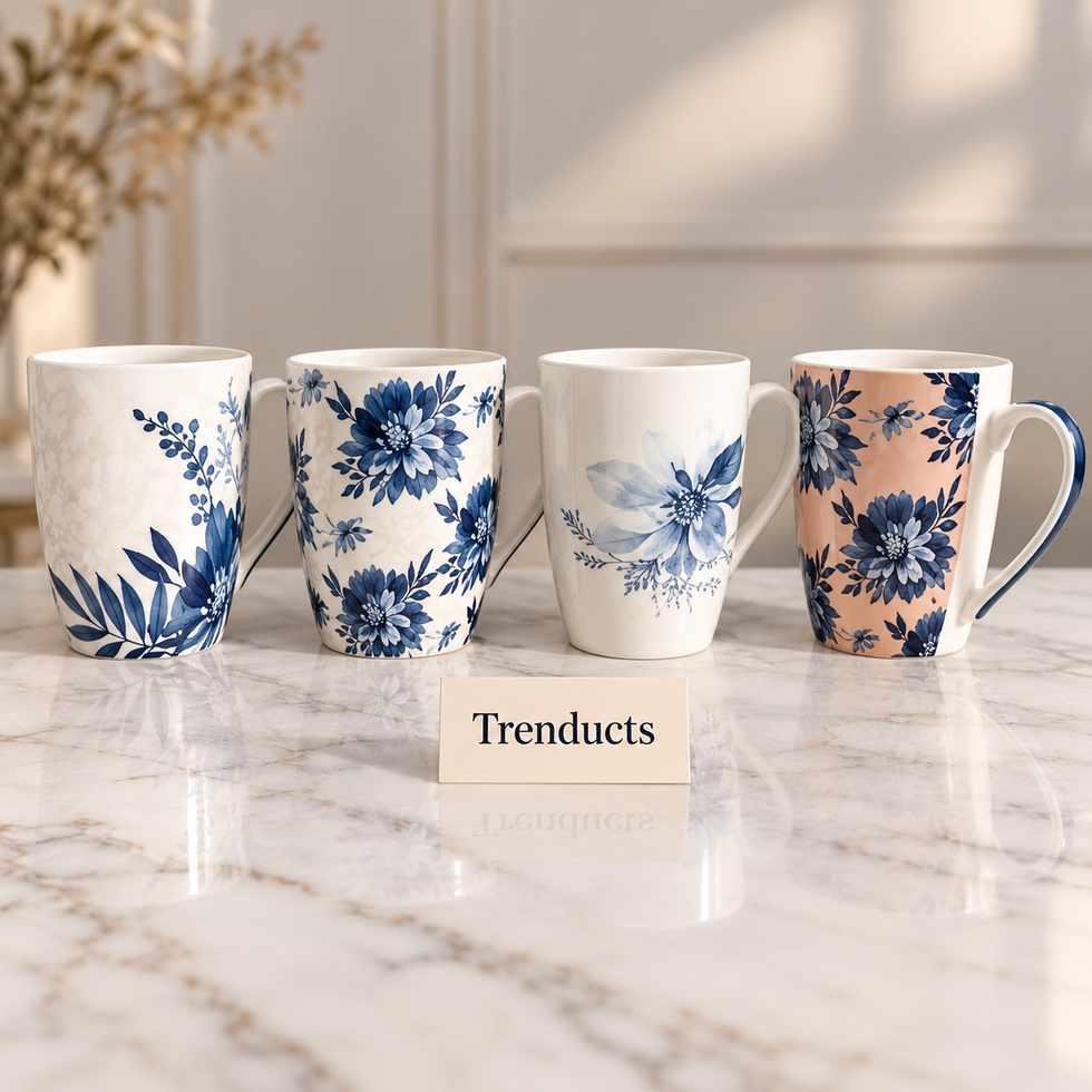 Blue Floral Mug 350 ml - White & Peach Prints (Random)
