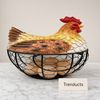 Premium Metal Egg Basket with Fiber Hen Lid - Golden Brown