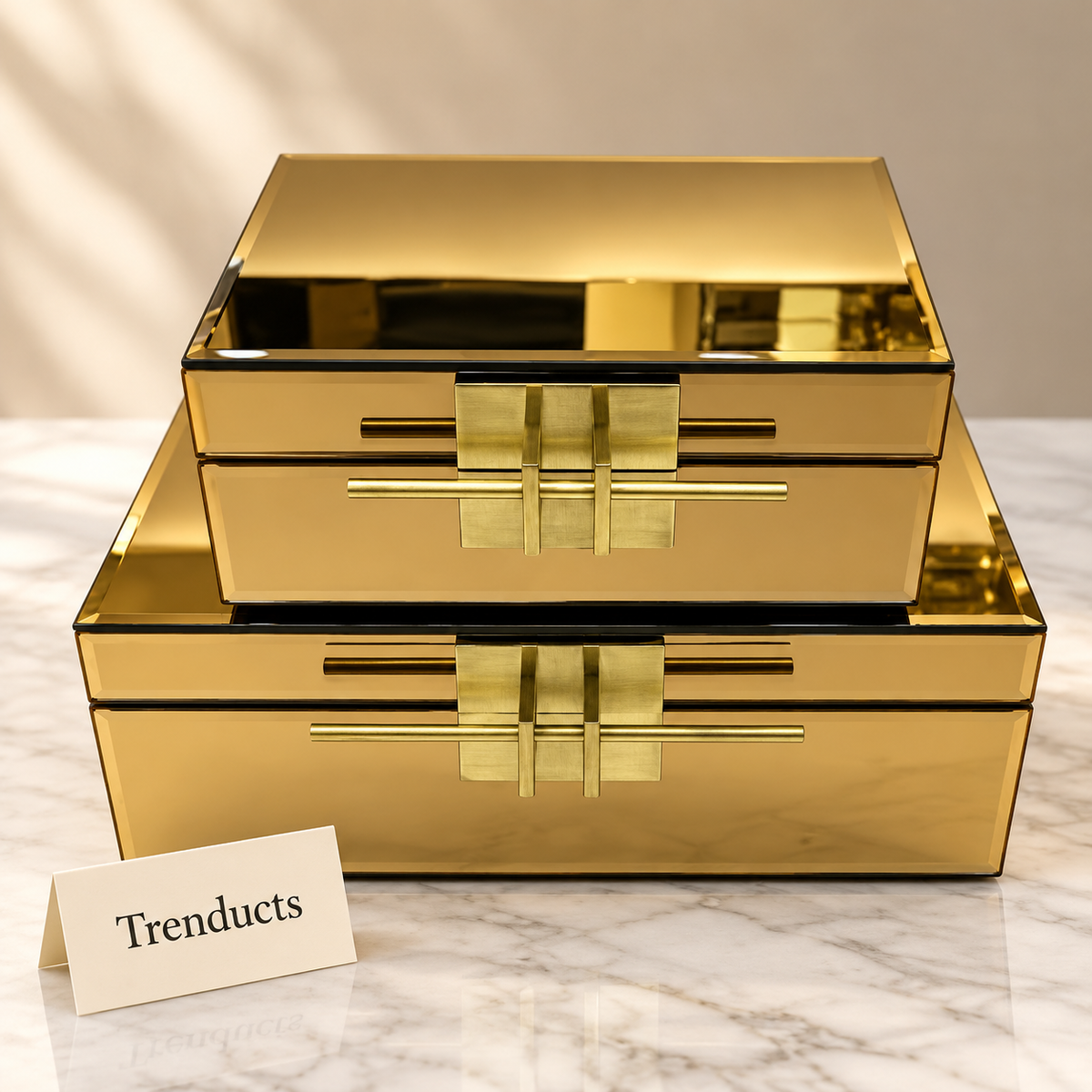 Premium 2 Piece Storage Box Set - Gold Mirror Finish