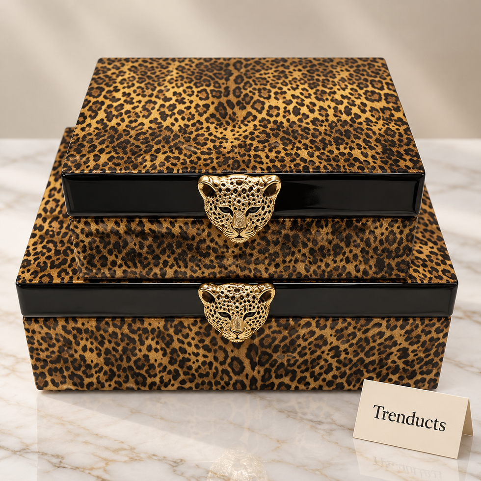 Premium 2 Piece Storage Box Set - Leopard Print with Black Trim