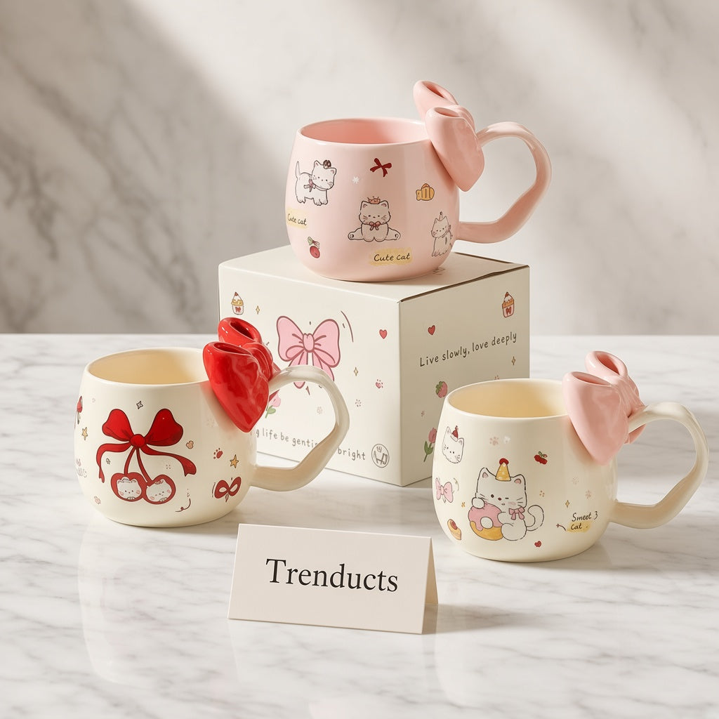 Disney Cartoon Cat Mug - Ceramic with 3D Bow Handle