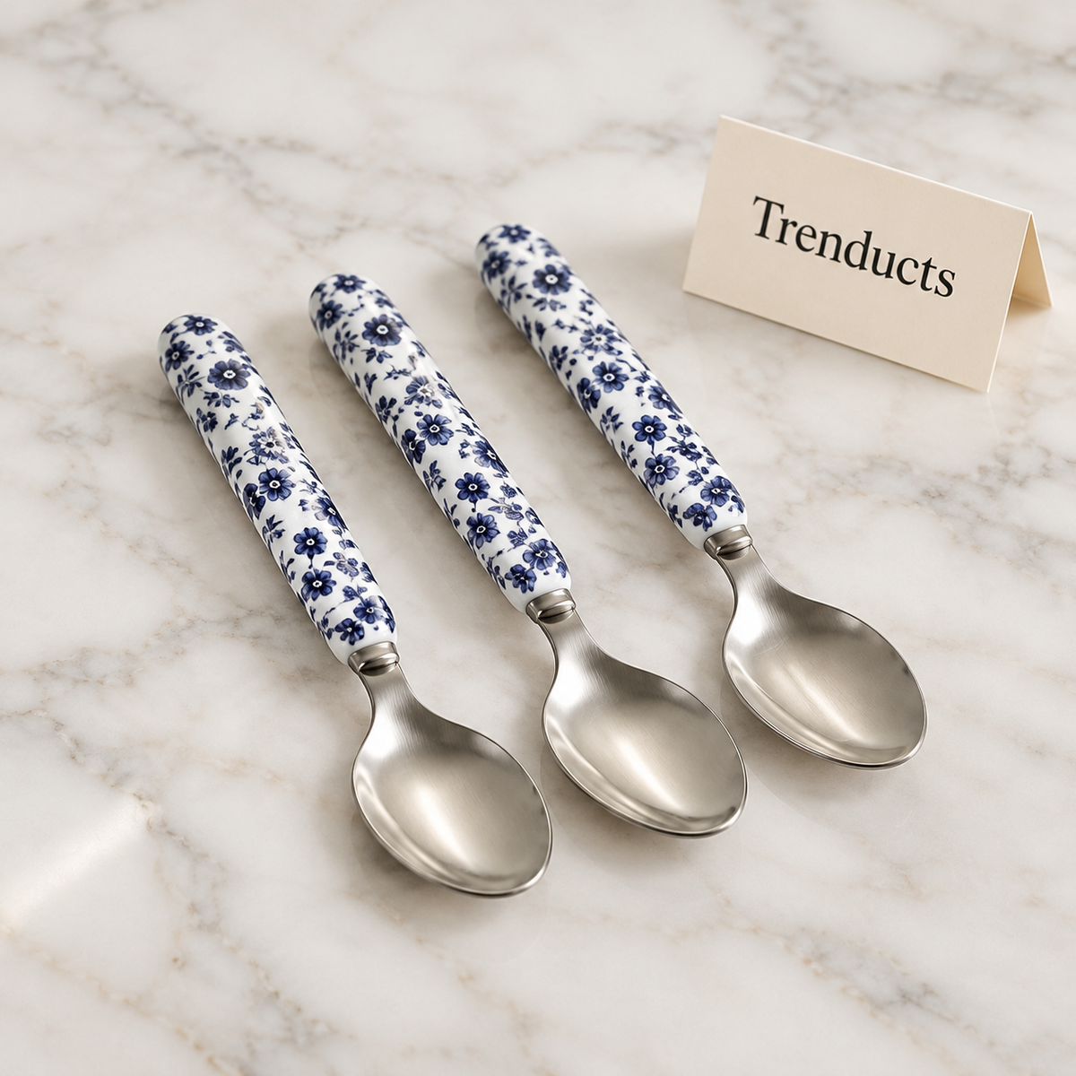 Danny Home Dessert Spoon Set - 3 Pcs Blue Floral 16 cm