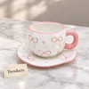 Pink Bow Cup and Saucer - White Ceramic Tea Cup Set