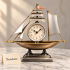 Sailing Ship Clock - Silver & Antique Brass Metal Decor