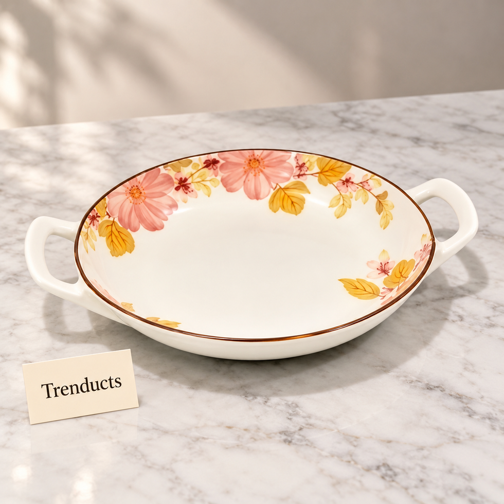 Brilliant 9.75 Inch Round Dish - Pink Floral Handles