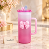 320ml Two-Tone Pink Bow Glass Sipper with Straw