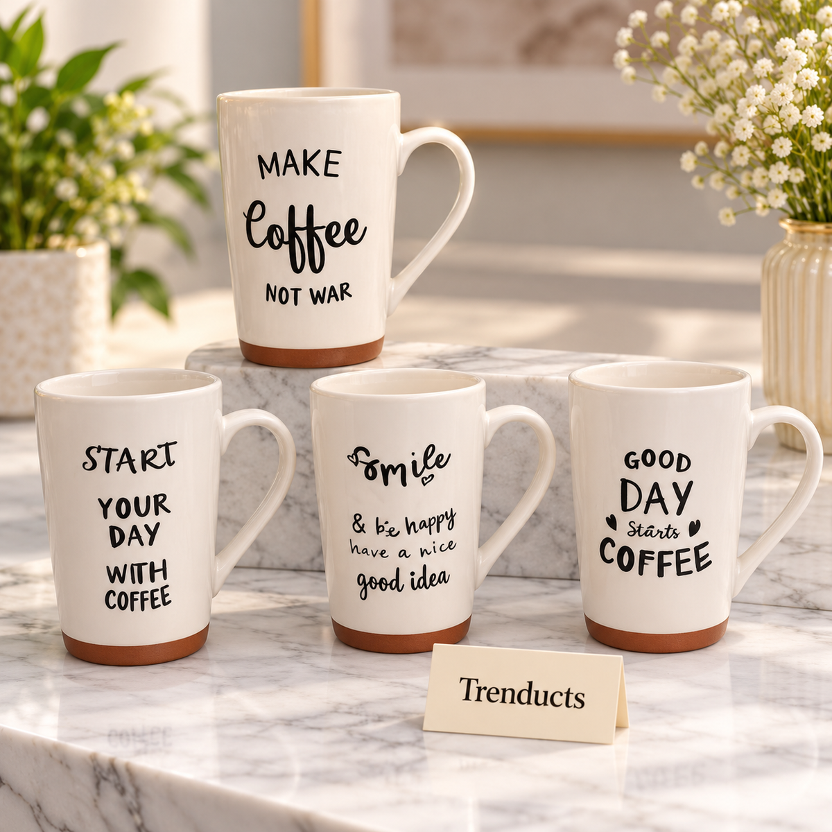 Tall Coffee Quote Mug 450 ml - Black Lettering (Random)