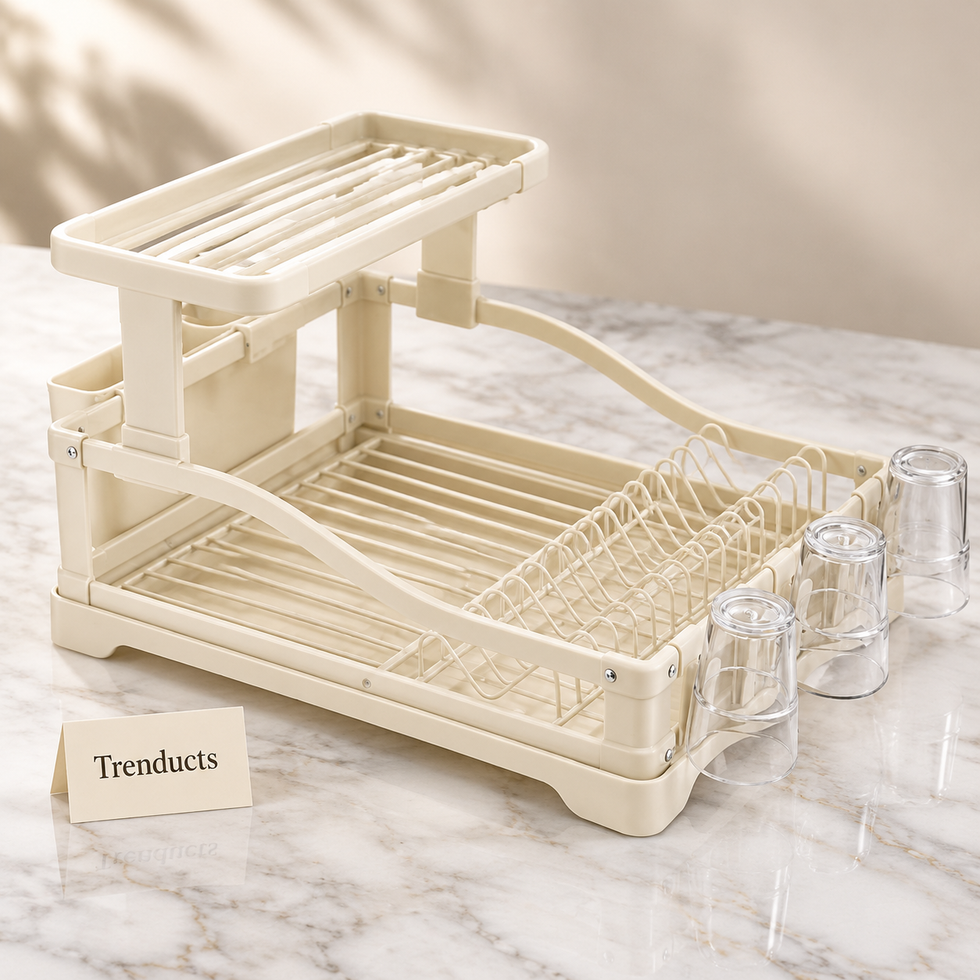 Two Tier Dish Rack - Cream with Cup and Bowl Holders
