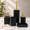 5 Piece Bathroom Set - Matte Black Plastic with Gold