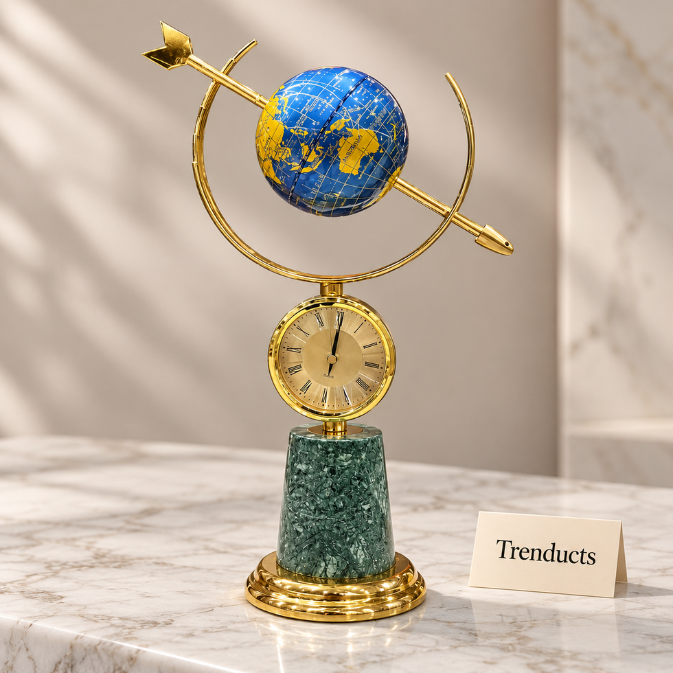 Metal Globe Clock - Blue Globe with Green Marble Base